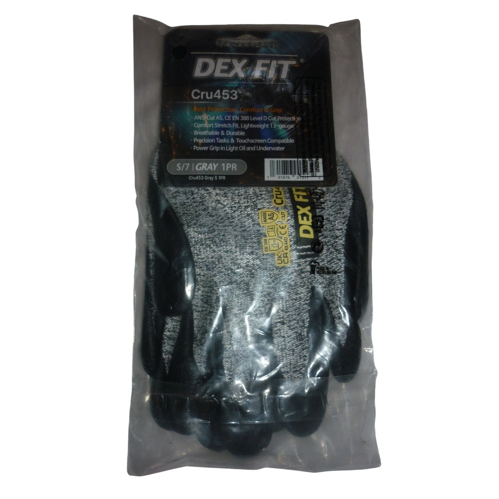 DEX FIT Cru453 Cut Resistant Gloves ANSI A5 Work Safety Gray Black Size Small 7
